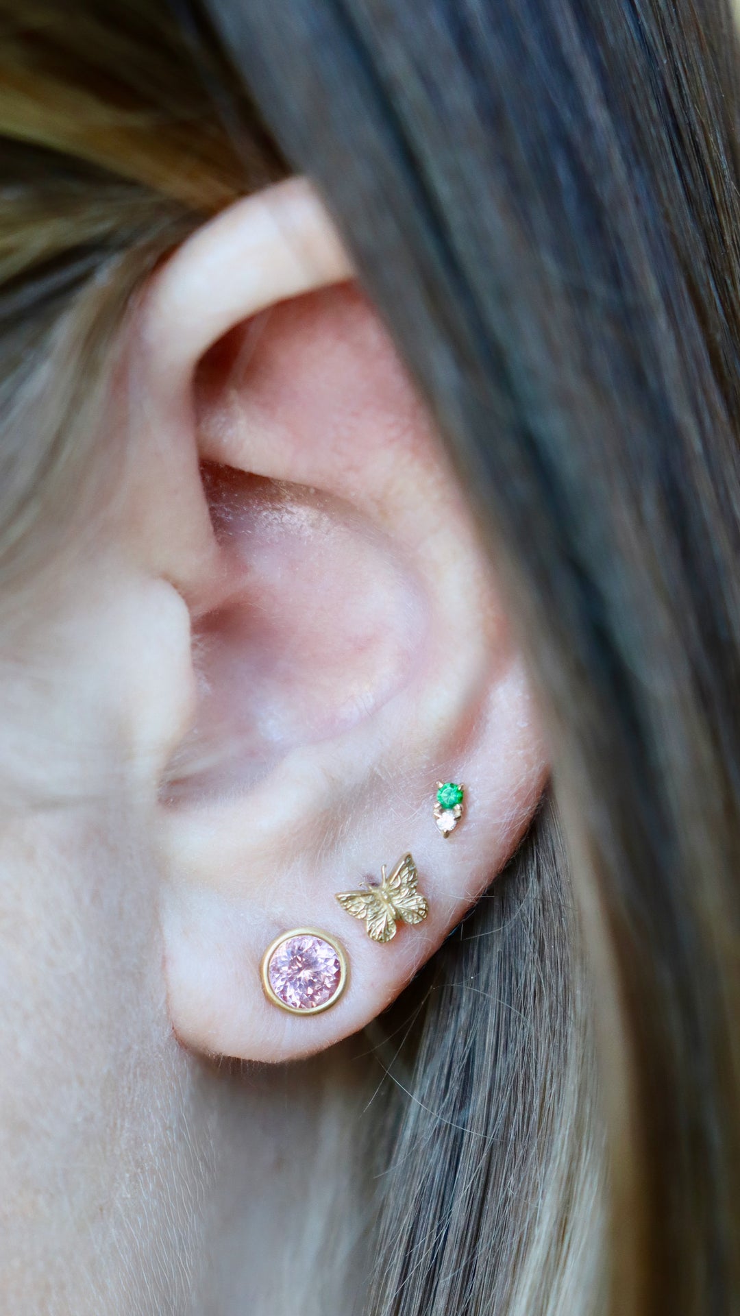 1.15ctw Round Light Pink Sapphire Bezel Earrings in 18K Yellow Gold