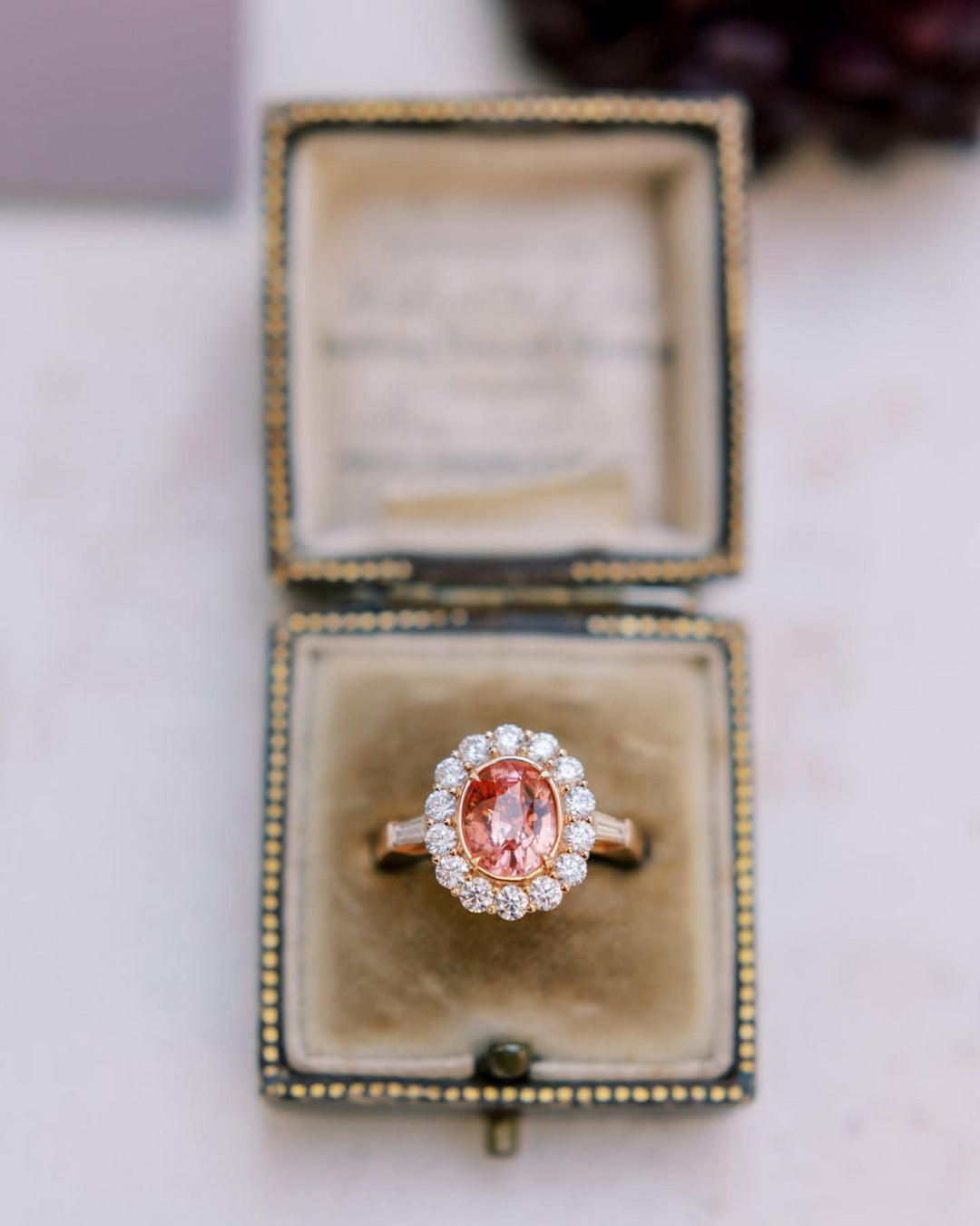 Oval Padparadscha Sapphire & Diamond Ring