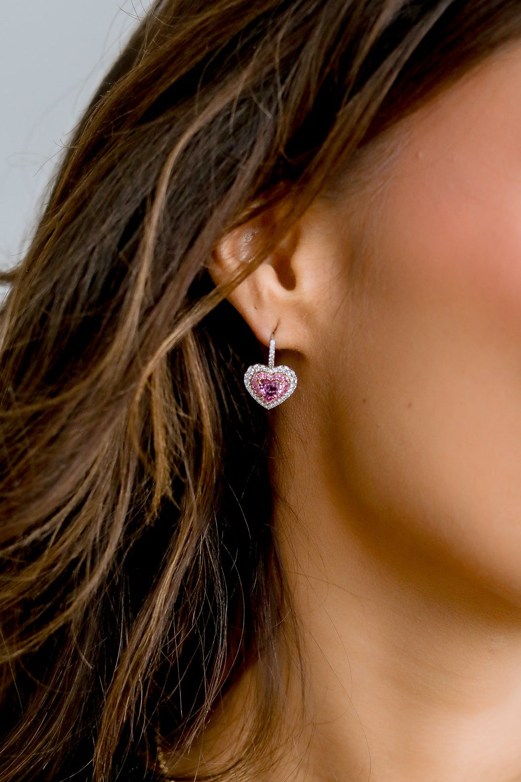 1.69ctw Heart Shape Pink Sapphire & Diamond Drop Earrings in Platinum & 18K Rose Gold