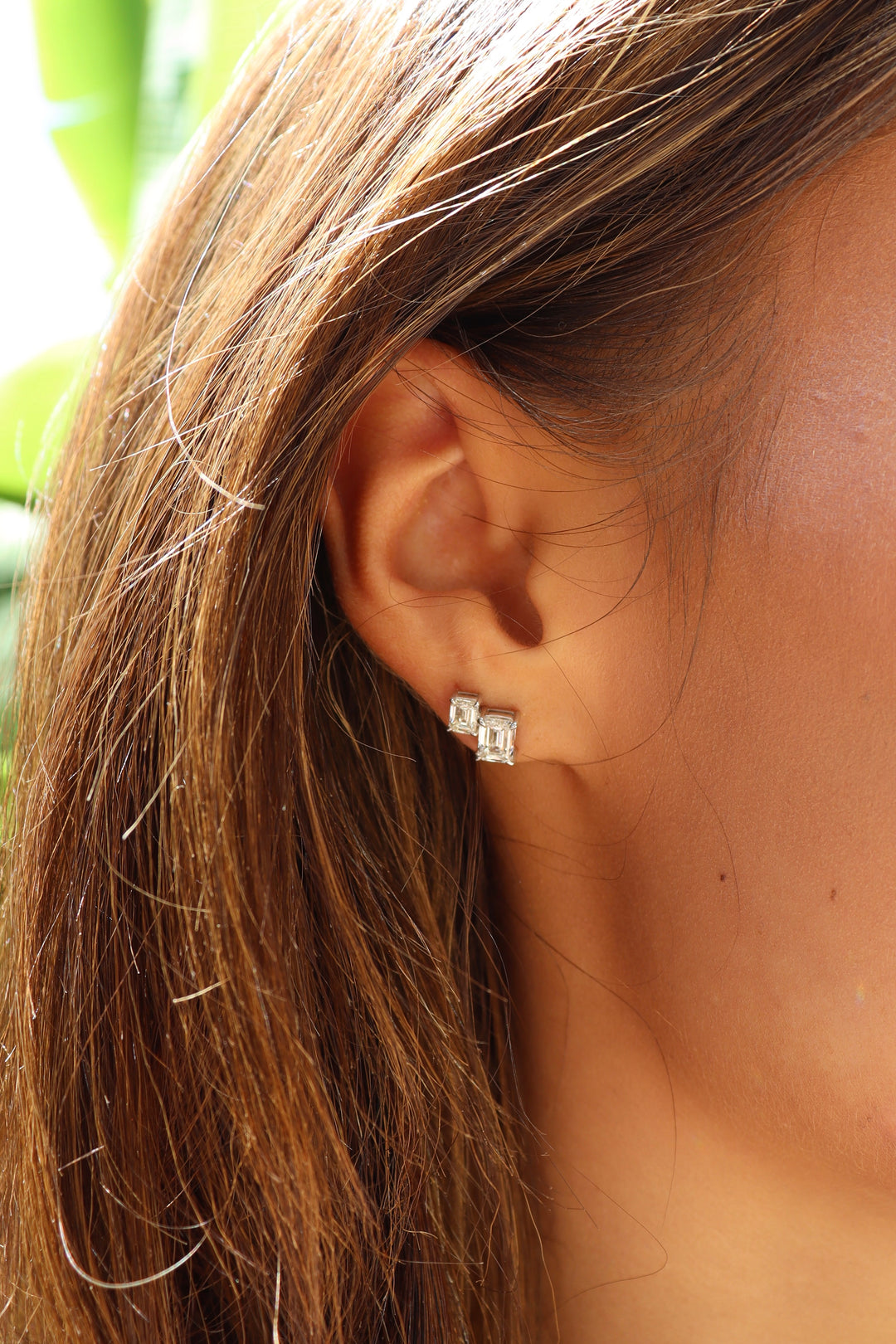 Emerald Cut Double-Diamond Studs