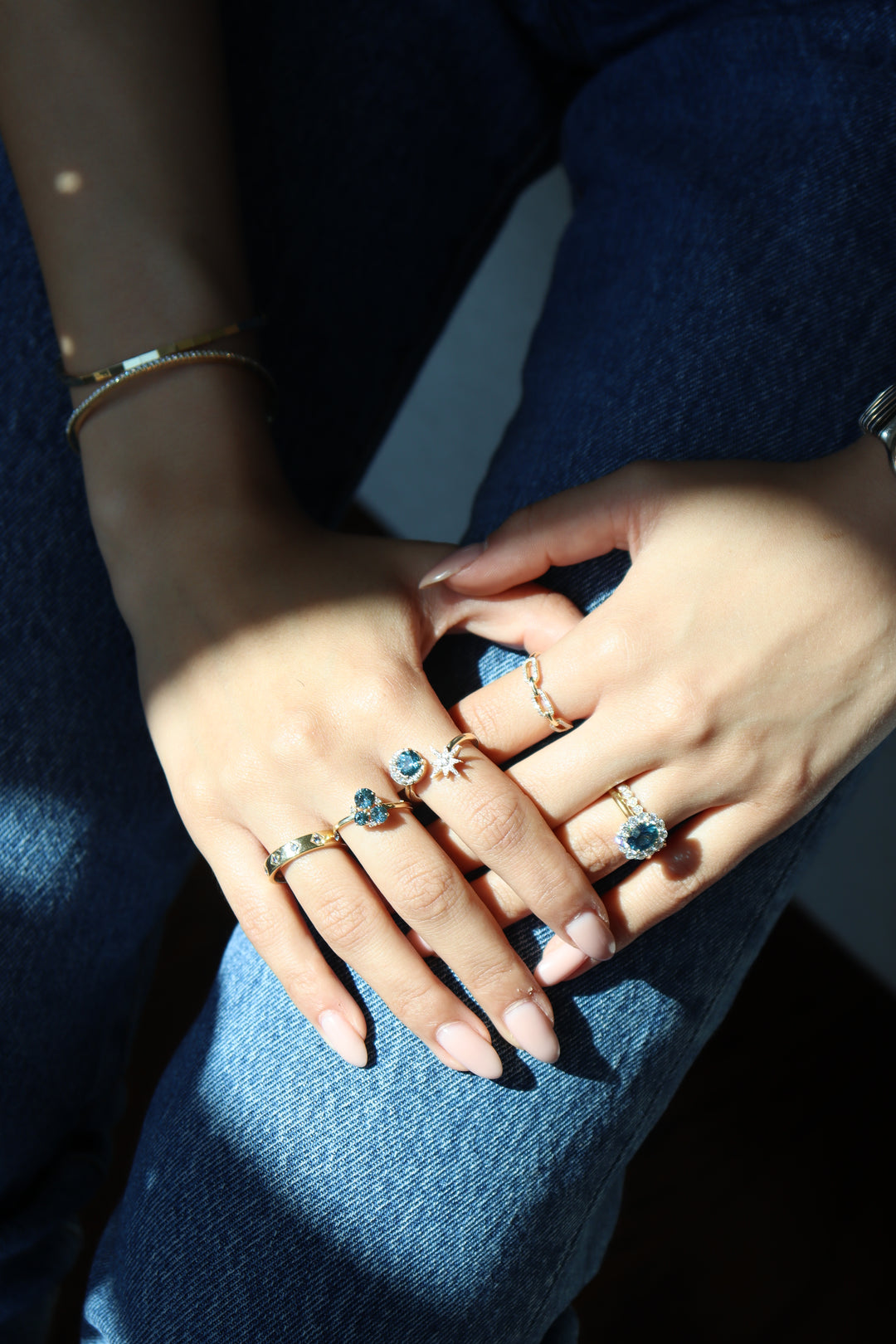 Montana Sapphire & Diamond Moon & Star Ring in 14K Yellow Gold