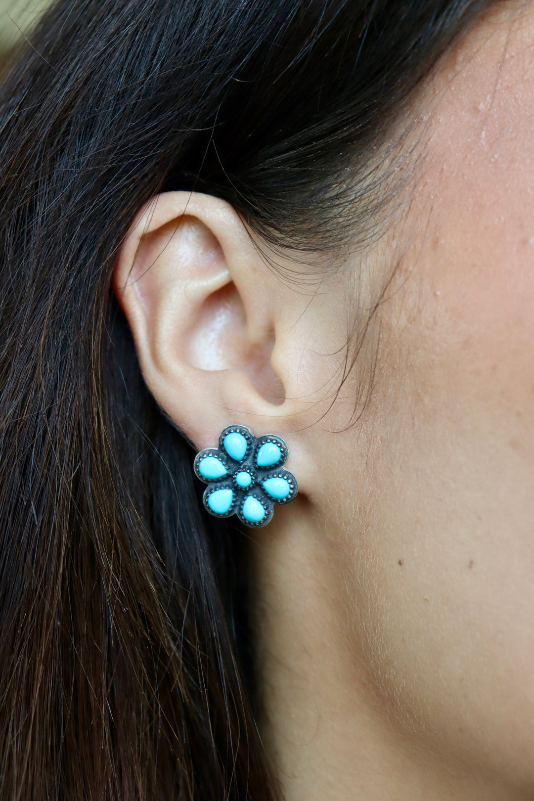 Sterling Silver Arizona Turquoise Flower Stud Earrings
