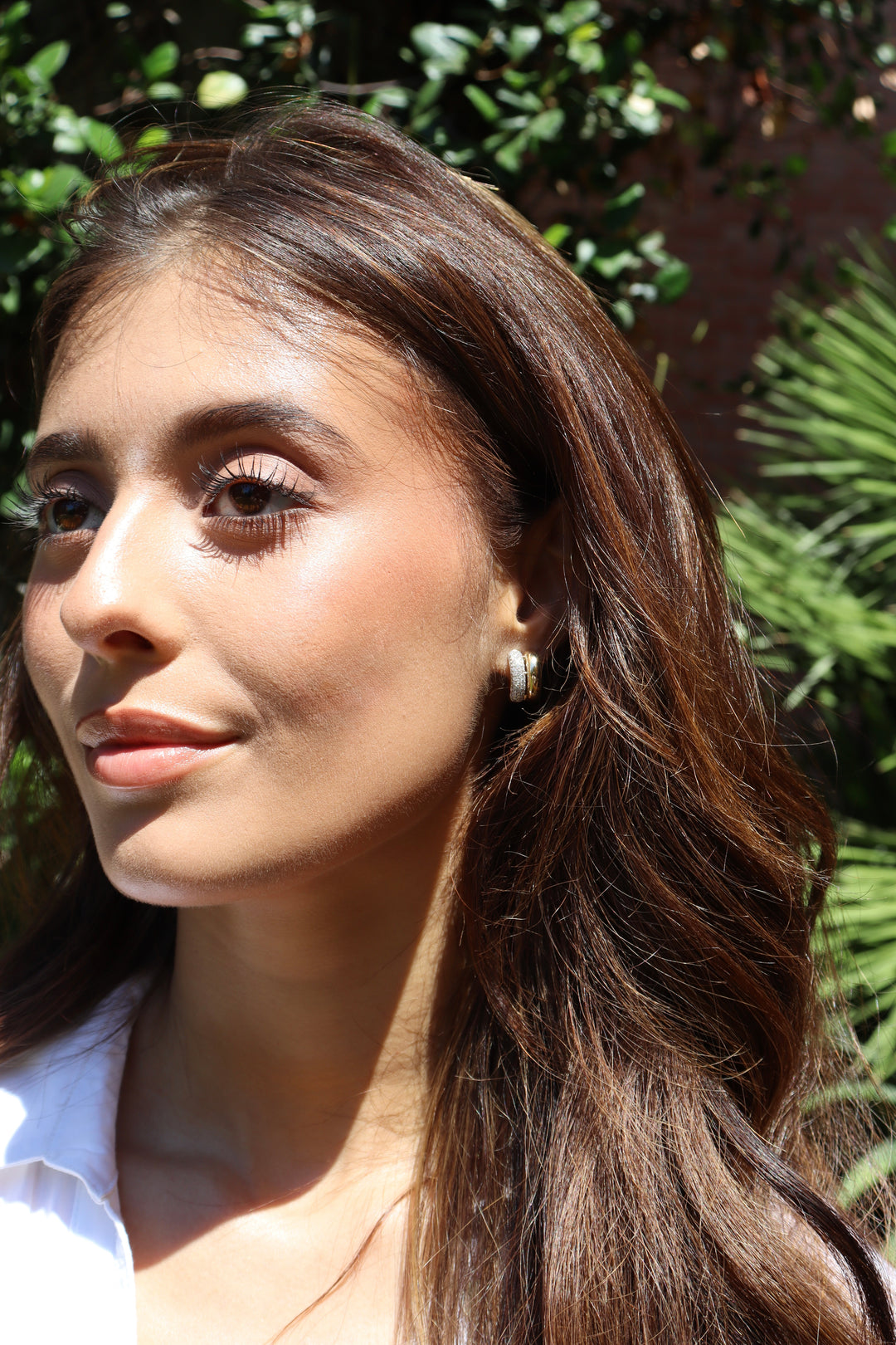 Gold & Diamond Double Hoop Earrings in 14K Gold