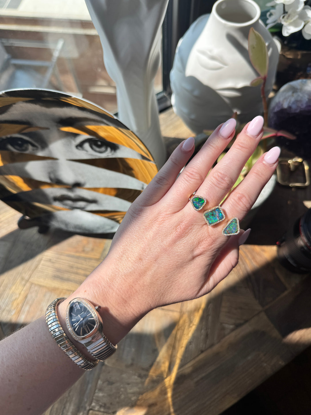 7.80ctw Freeform Australian Boulder Opal Knuckle Ring in 14K Yellow Gold