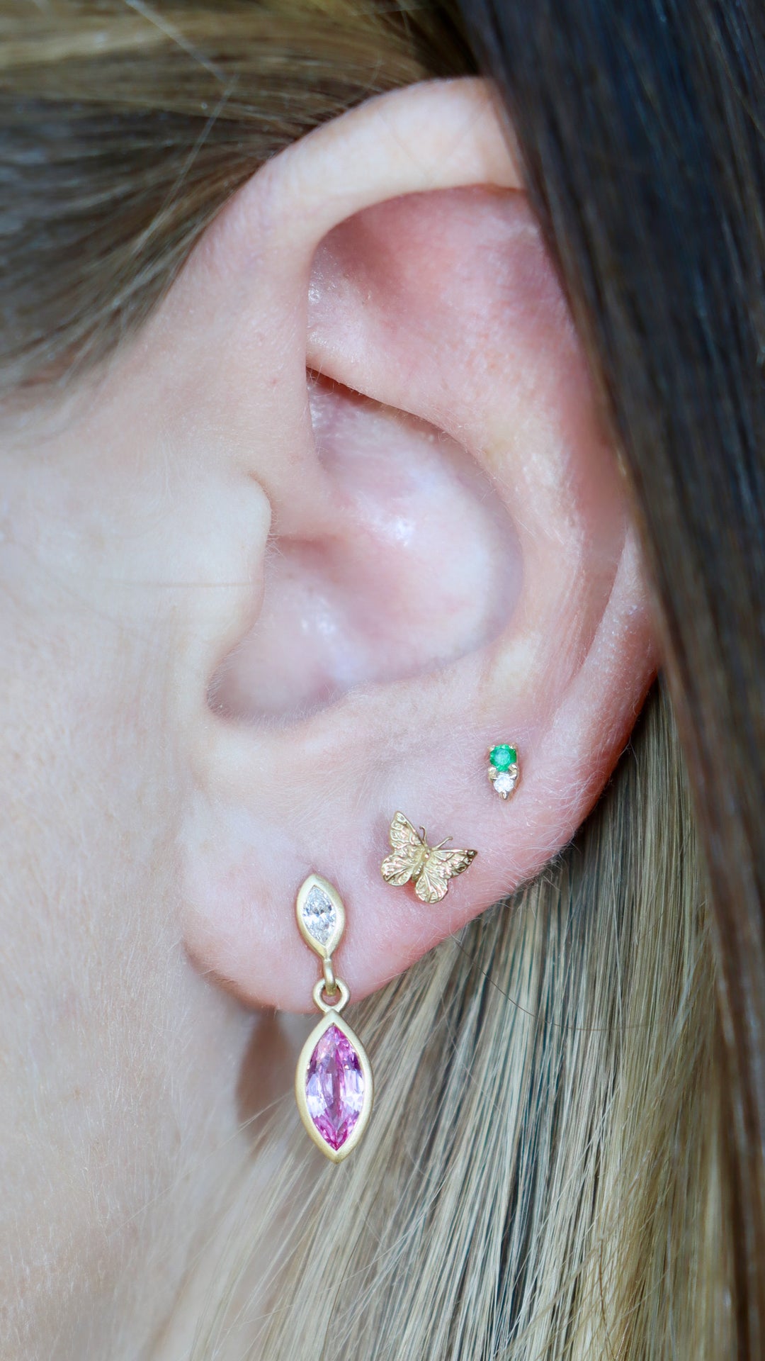 1.32ctw Pink Sapphire & Diamond Dangle Bezel Earrings in 18K Yellow Gold