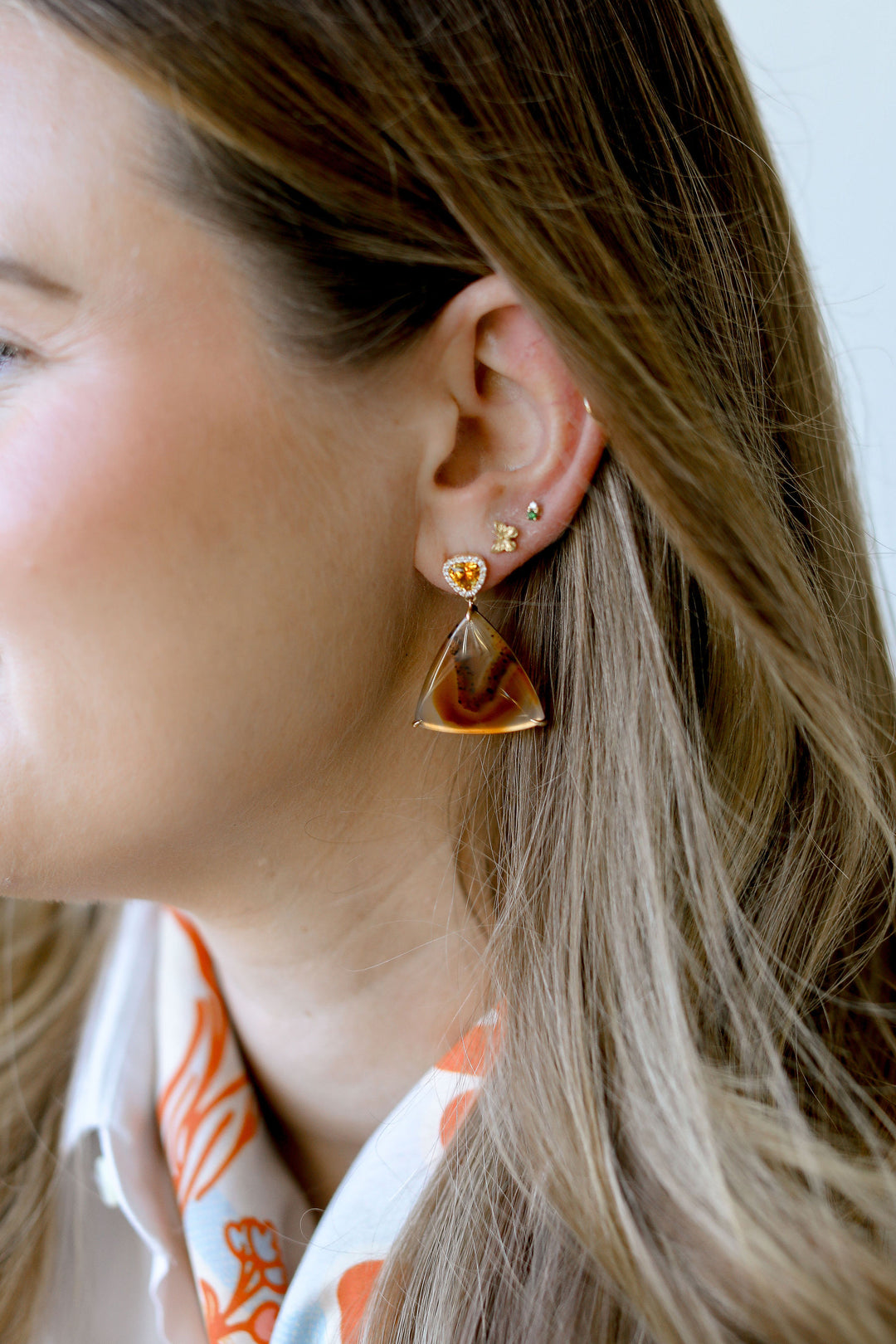 14K Yellow Gold Montana Agate & Montana Sapphire Dangle Earrings