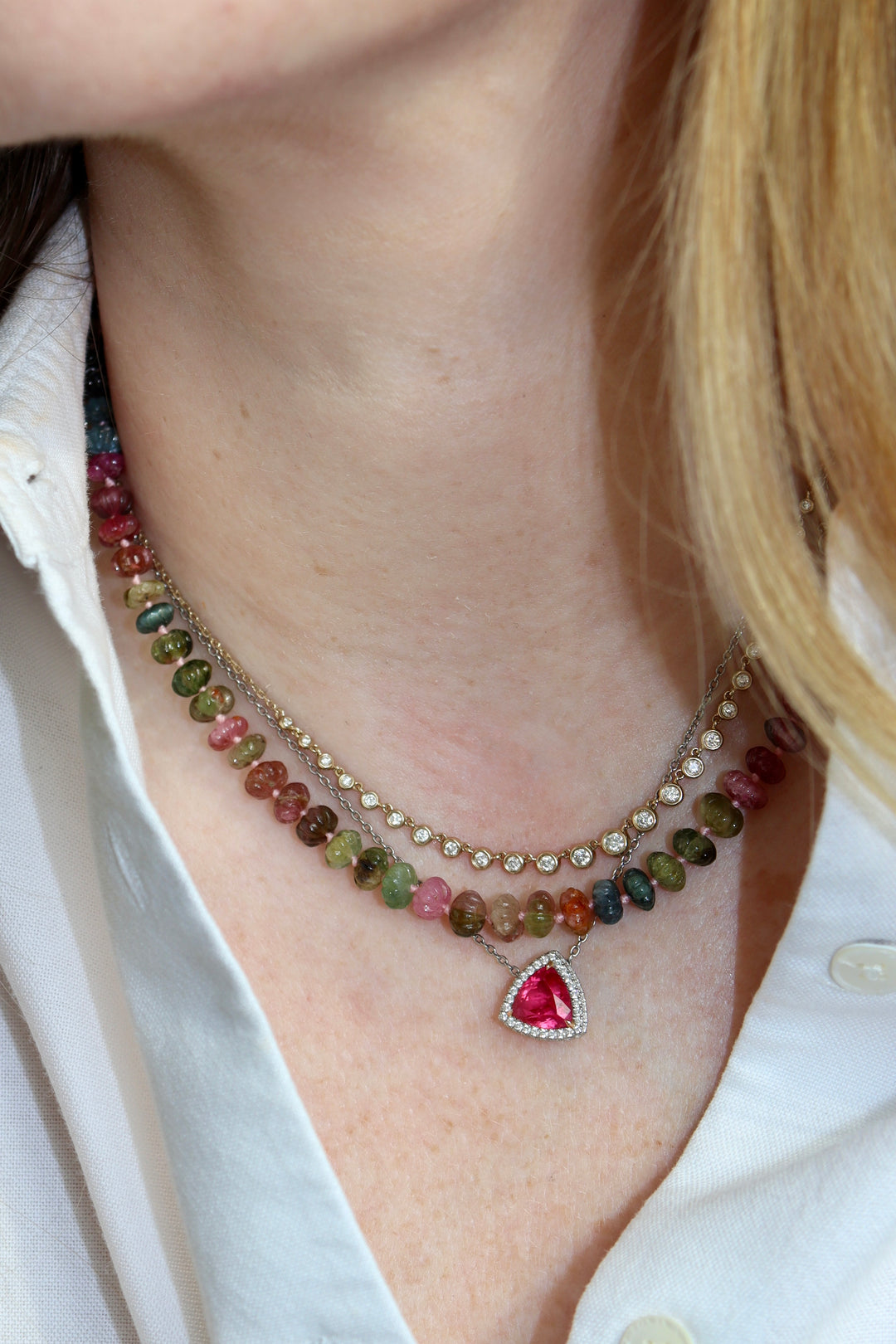 Multi-Colored Melon Tourmaline Beaded Necklace