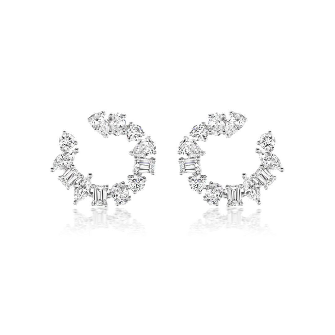 Mixed Shape Diamond Hoop Earrings in White Gold