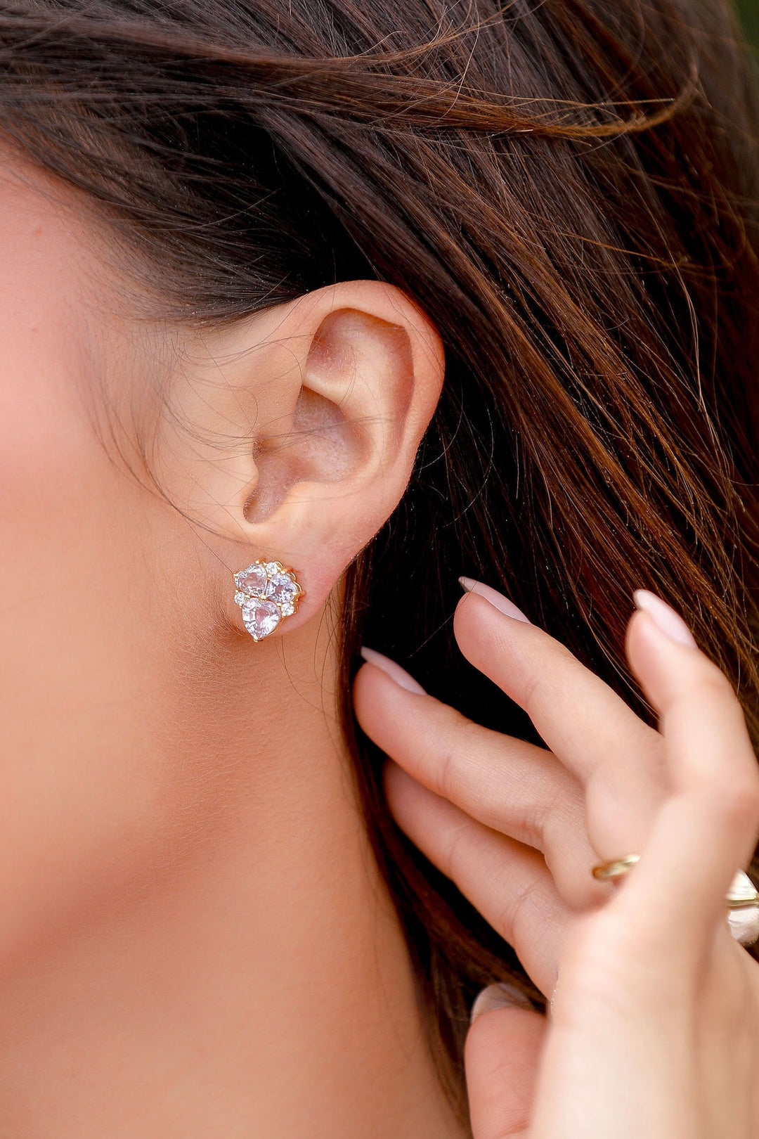 Heart Shape Sapphire Cluster Studs in 18K Yellow Gold