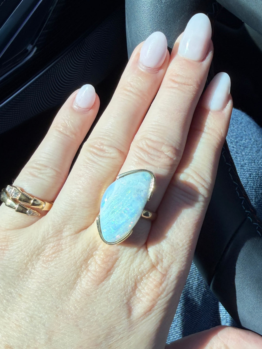 8.41ct Freeform Australian Boulder Opal Ring in 14K Yellow Gold