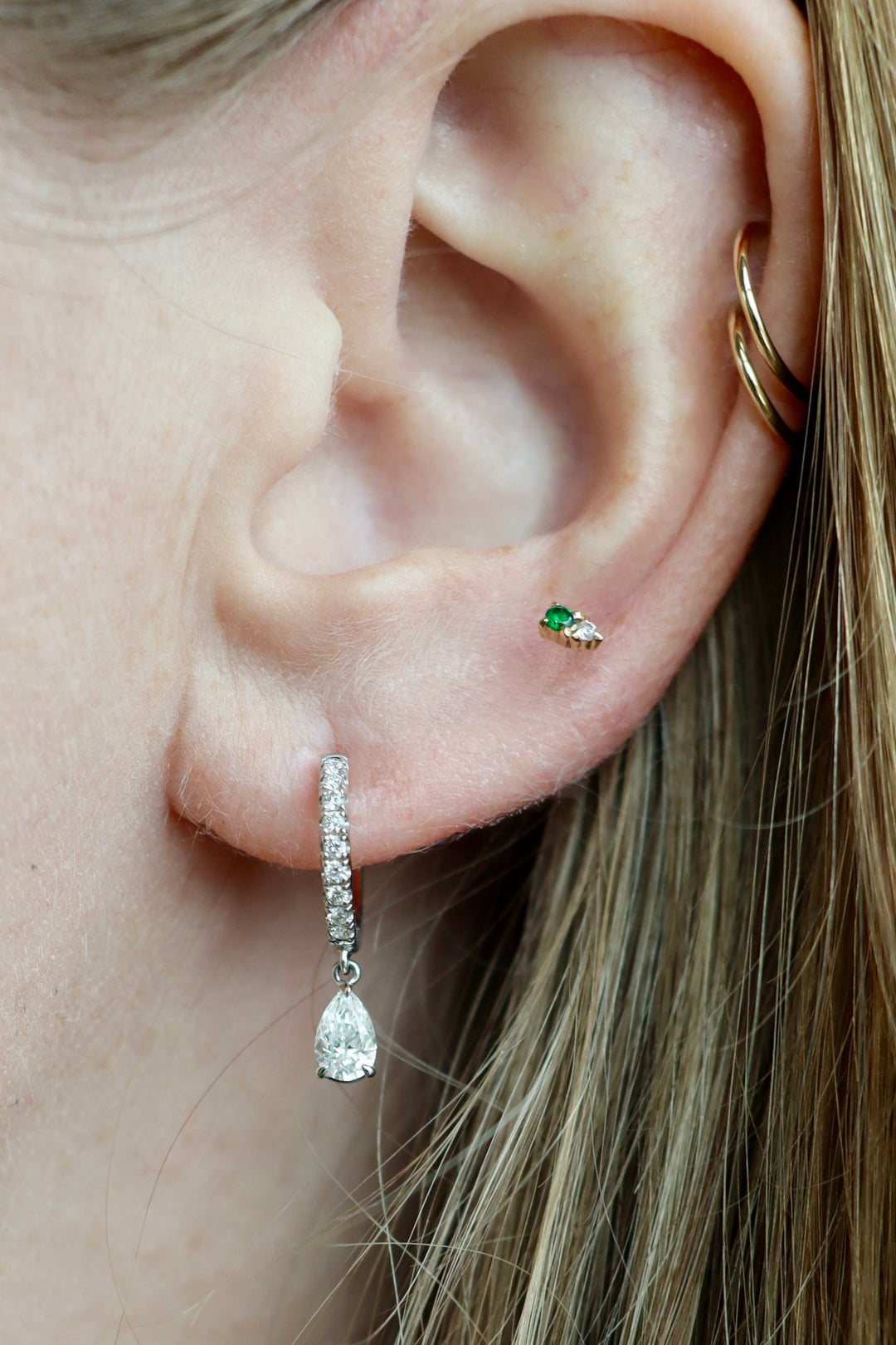 0.79ctw Pear Shape Diamond Huggie Drop Earrings in 18K Gold