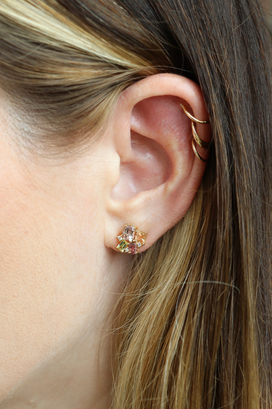 2.68ctw Mix Shape & Gemstone “Fall” Cluster earrings set in 18K Yellow Gold
