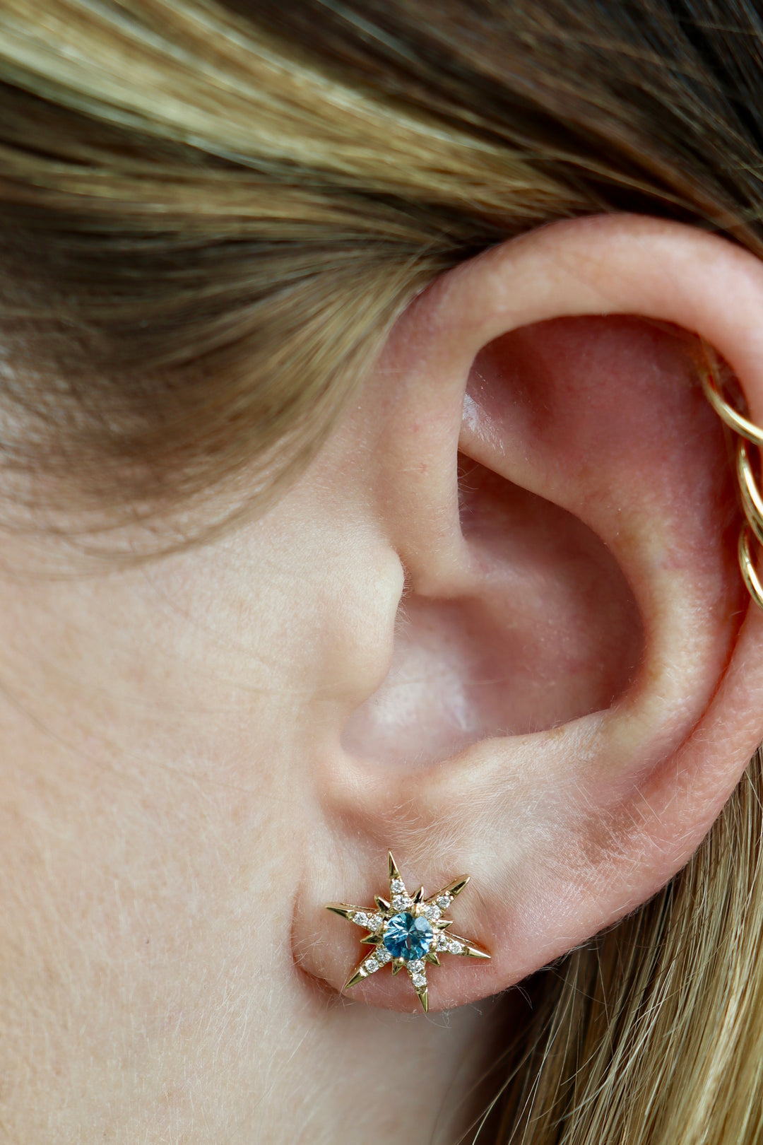 Montana Sapphire Starburst Studs Earrings in 14k Yellow Gold