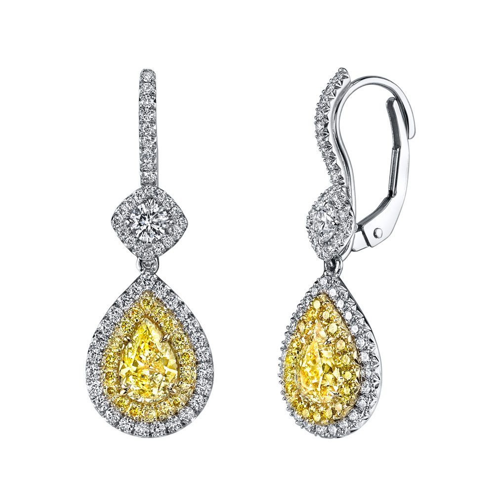 1.41ct Pear Shape Natural Fancy Yellow Diamond Dangle Earrings