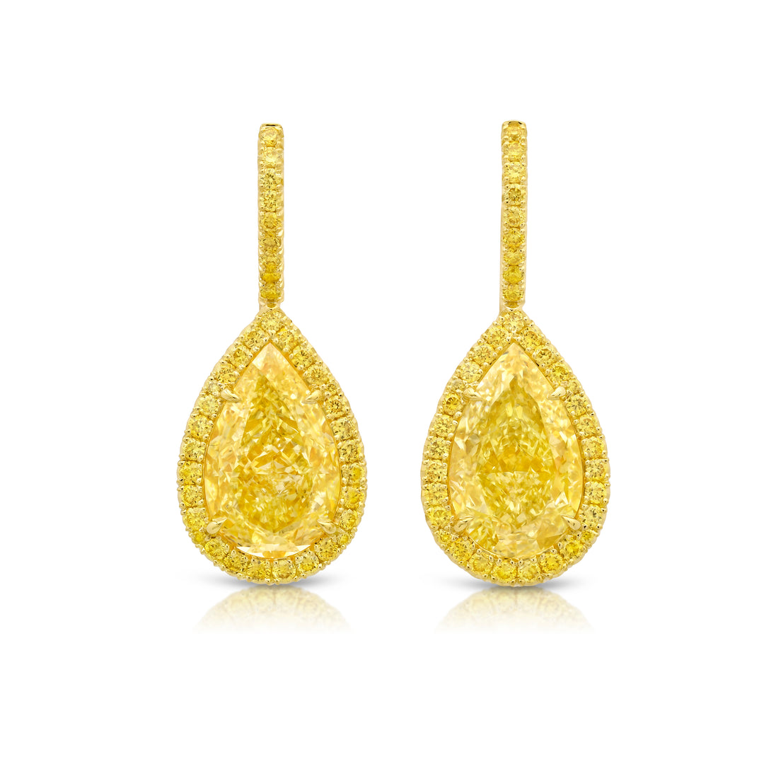 6.06ctw Pear Shape Yellow Diamond Drop Earrings
