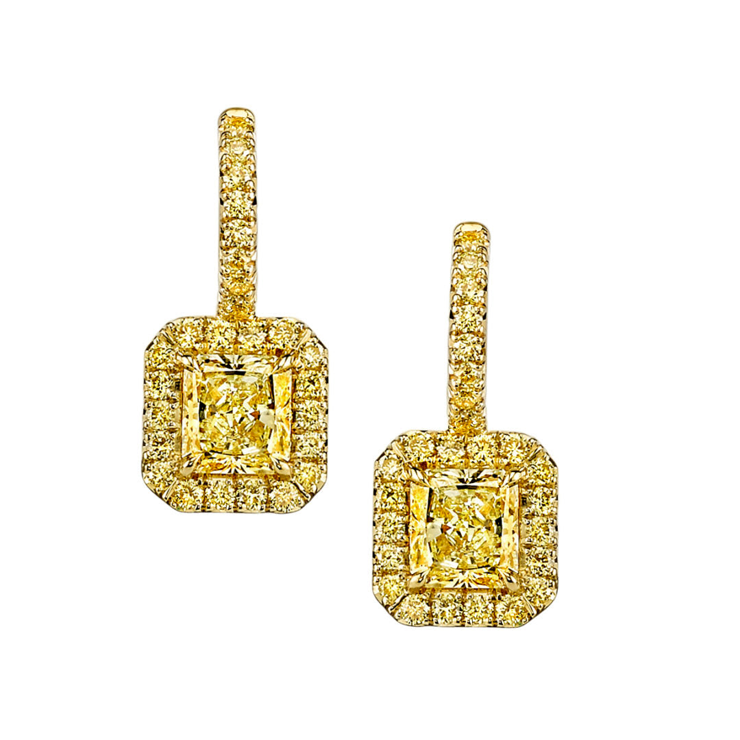 Radiant Natural Fancy Light Yellow Diamond Earrings