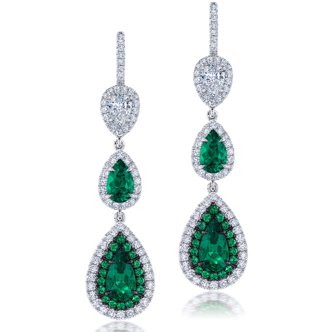 Colombian Emerald & Diamond Dangle Earrings in Platinum