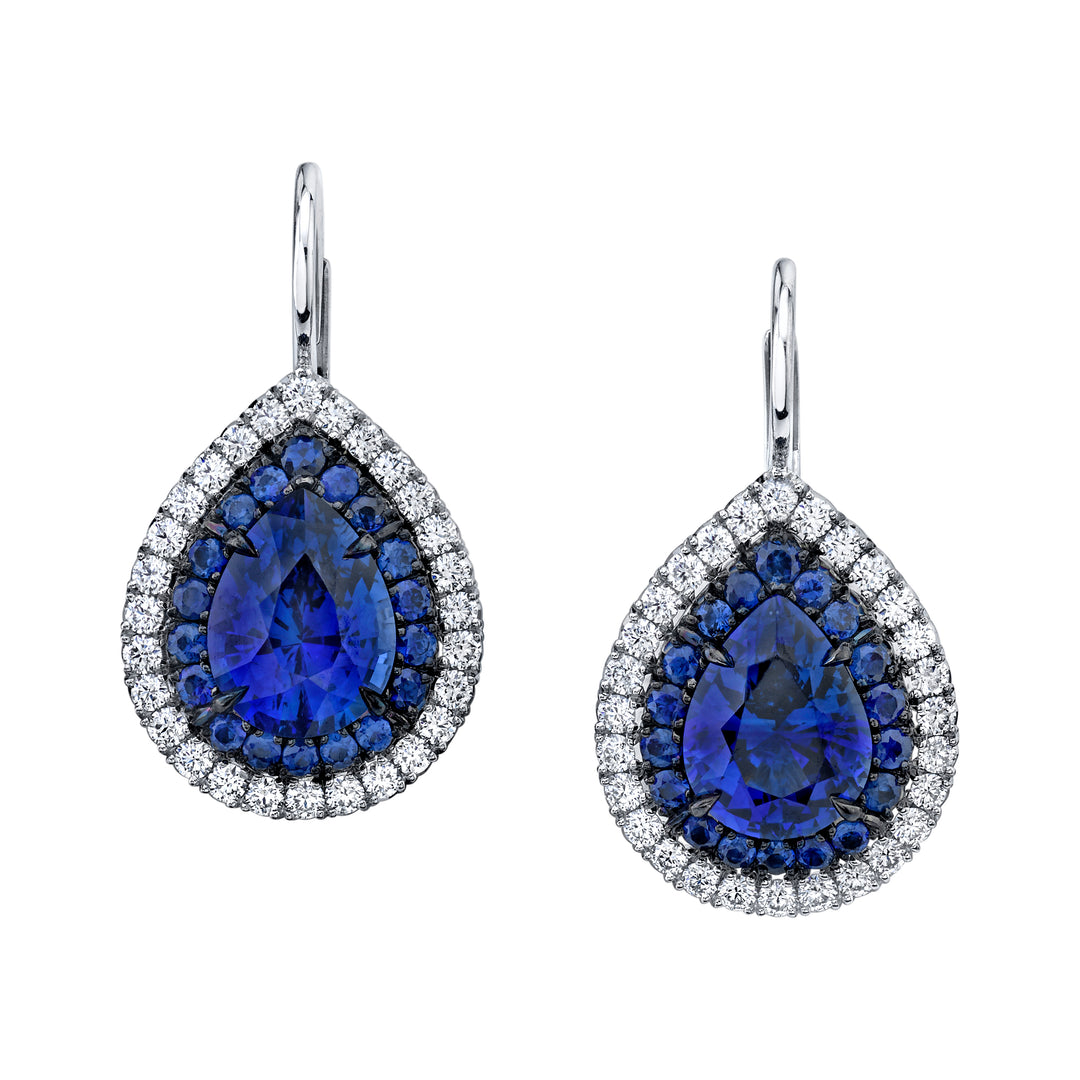 Pear Shape Sapphire & Diamond Drop Earrings