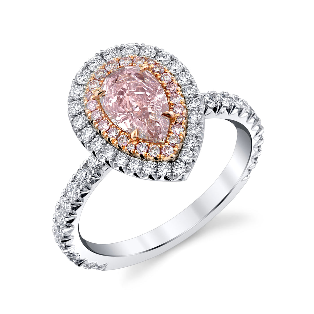 Pear Shape Fancy Pink Diamond Double Halo Ring