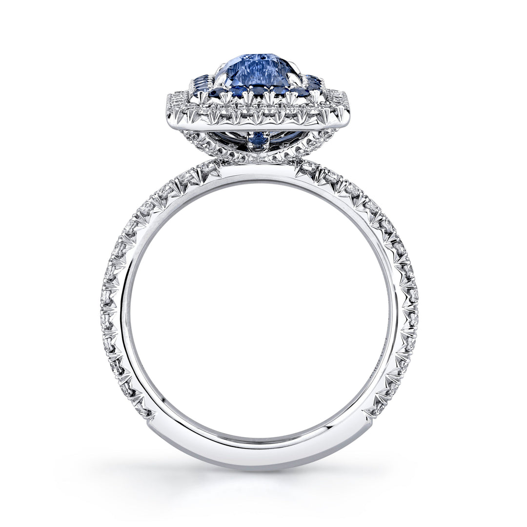 2.06ct Radiant Cornflower Blue Sapphire & Diamond Ring