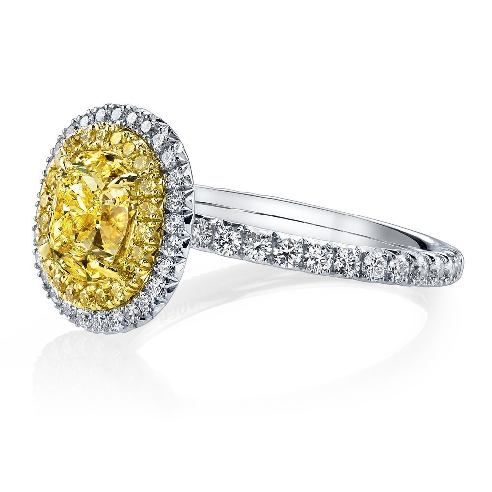 Oval Natural Fancy Light Yellow Double Halo Diamond Ring