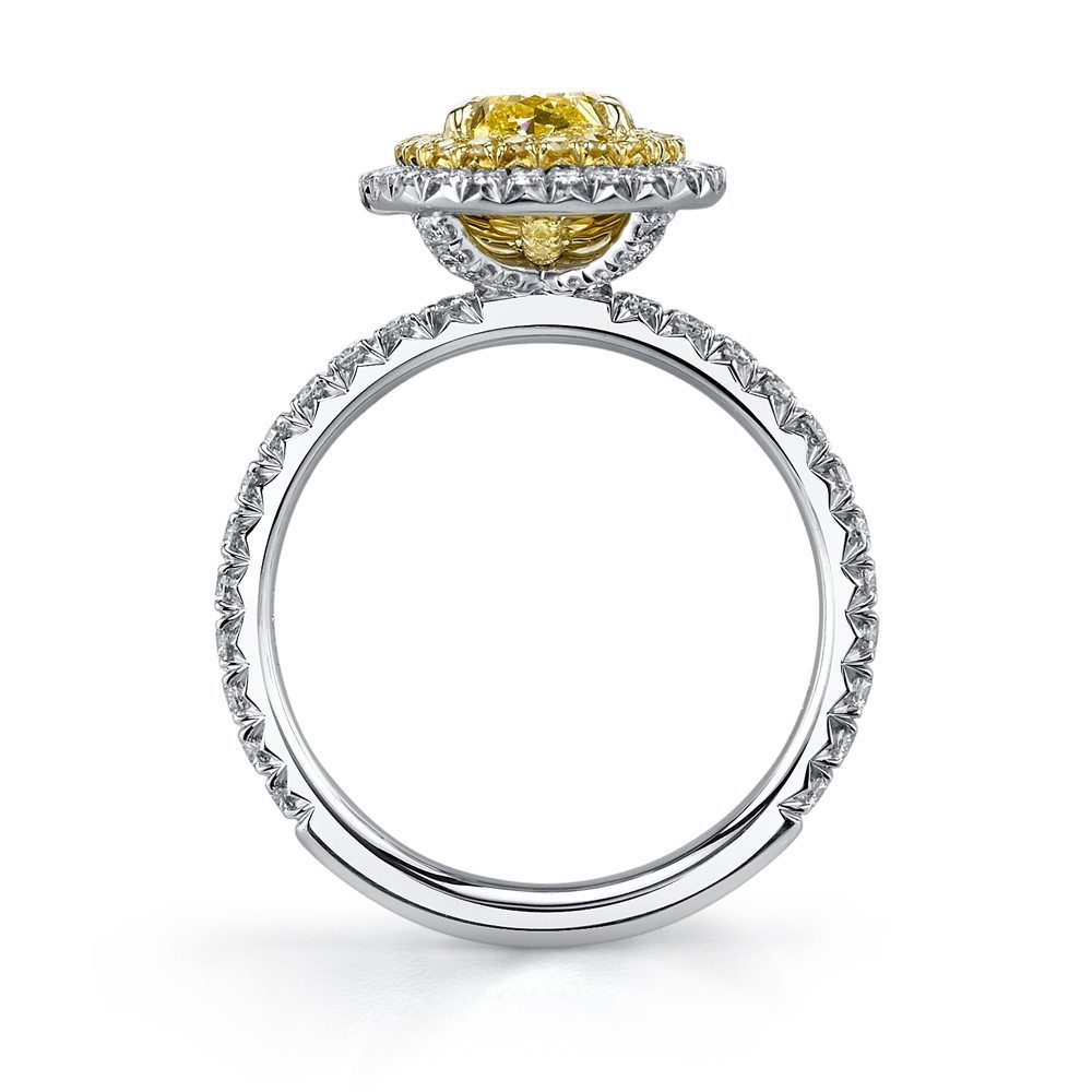 Oval Natural Fancy Light Yellow Double Halo Diamond Ring