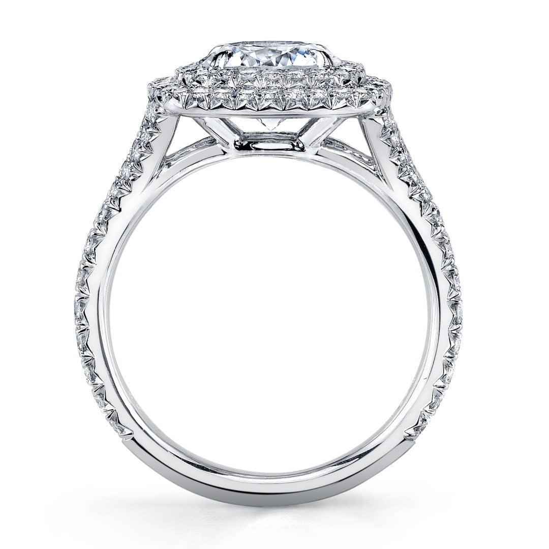 Double Cushion Halo Split Shank Diamond Ring