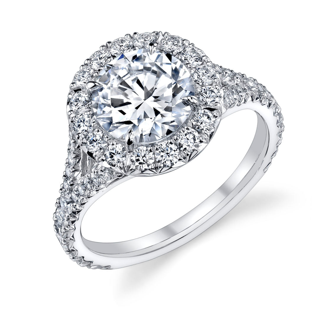 Bold Halo Small Split Shank Diamond Ring