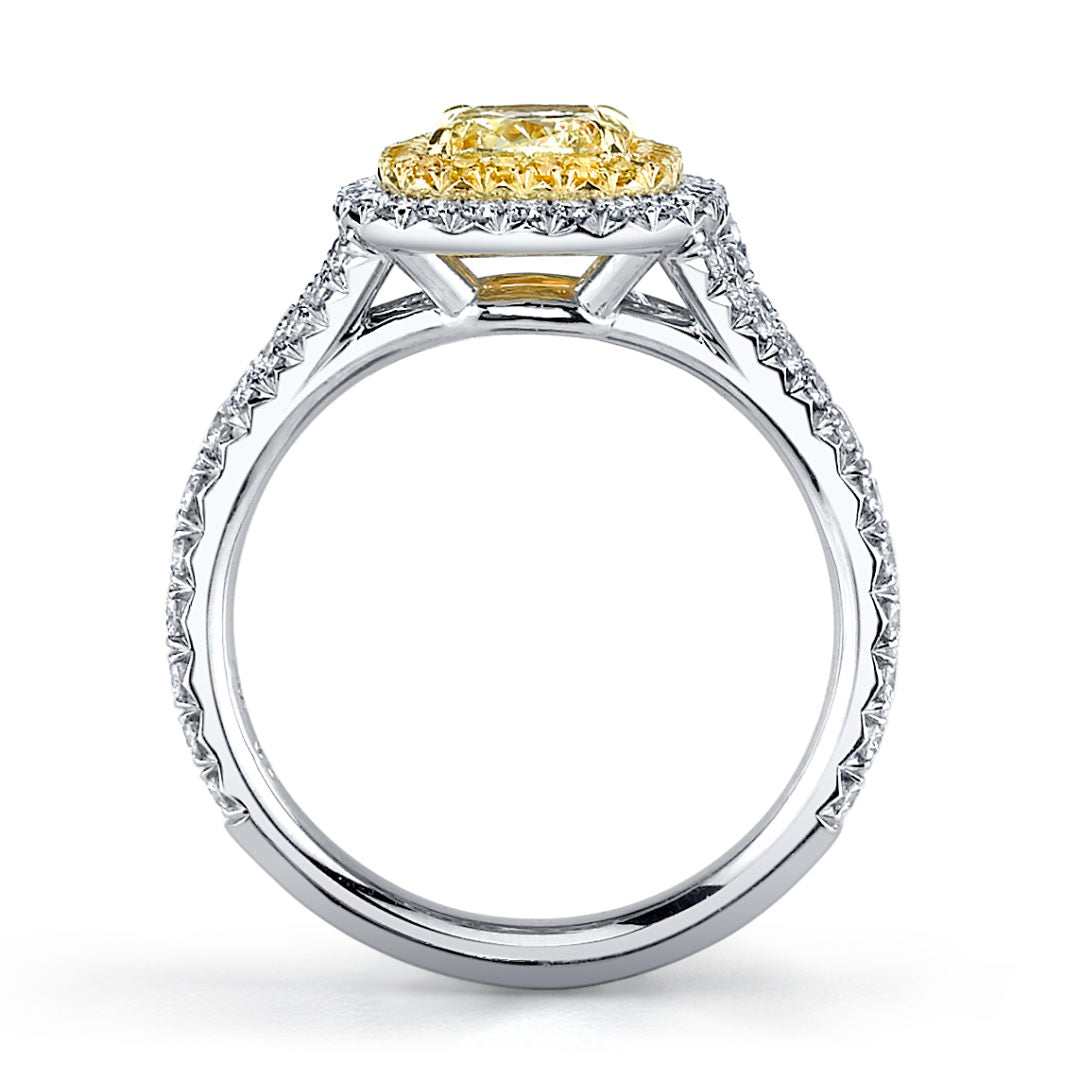 Radiant Natural Fancy Yellow Double Halo Diamond Ring