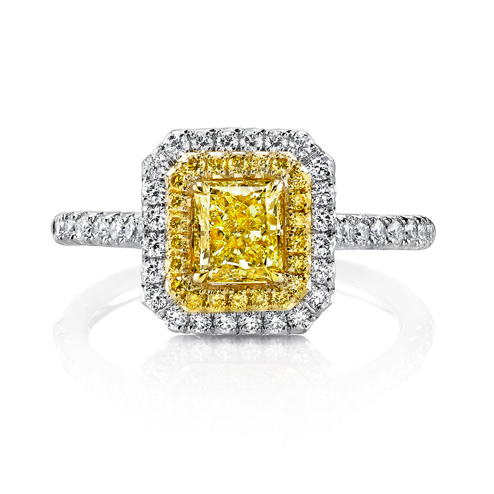 Radiant Yellow Diamond Double Halo Ring