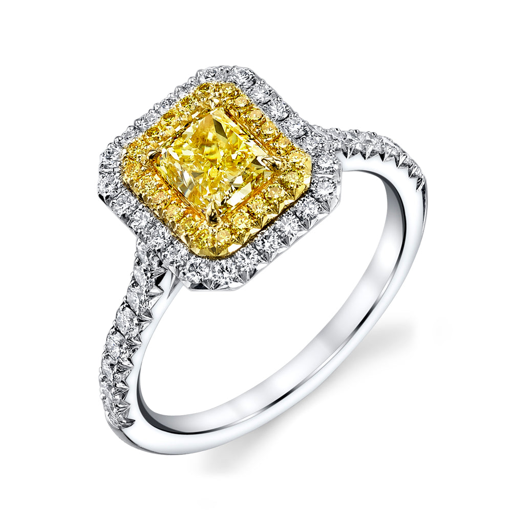 Radiant Yellow Diamond Double Halo Ring