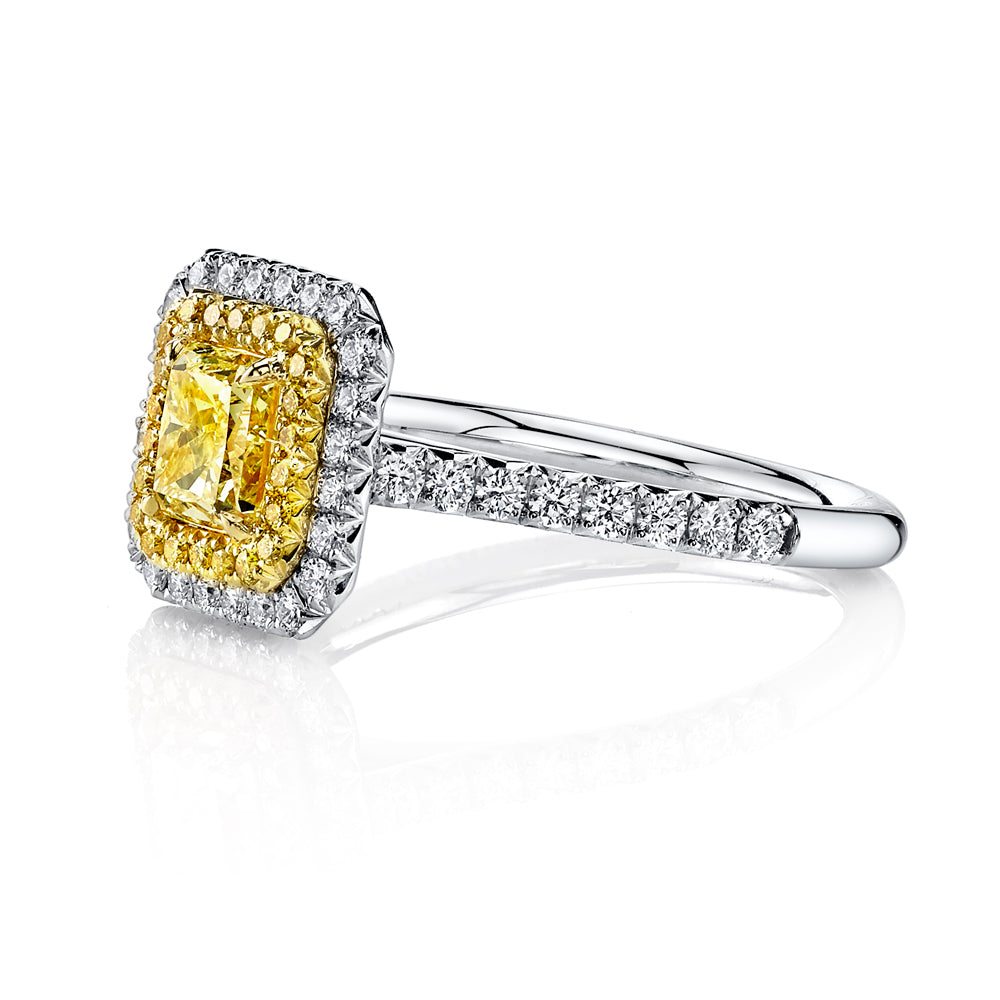 Radiant Yellow Diamond Double Halo Ring