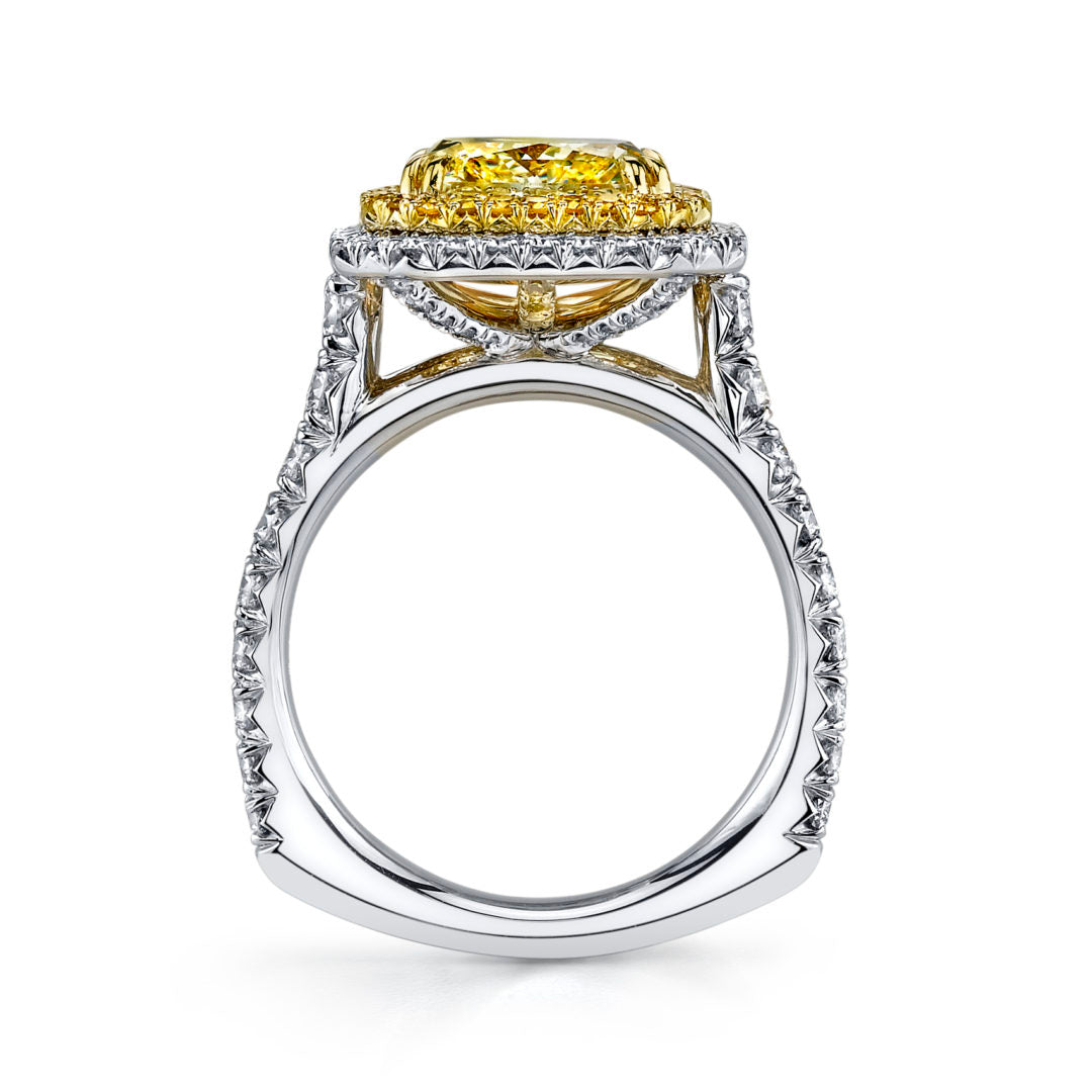 Radiant Natural Fancy Yellow Double Halo Diamond Ring