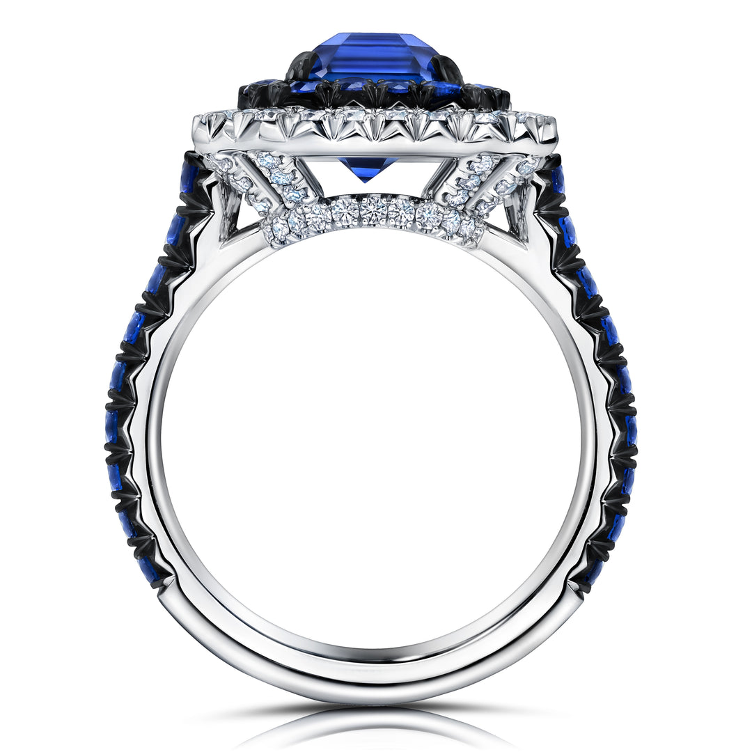 3.75ct Cushion Blue Sapphire & Diamond Ring in Platinum