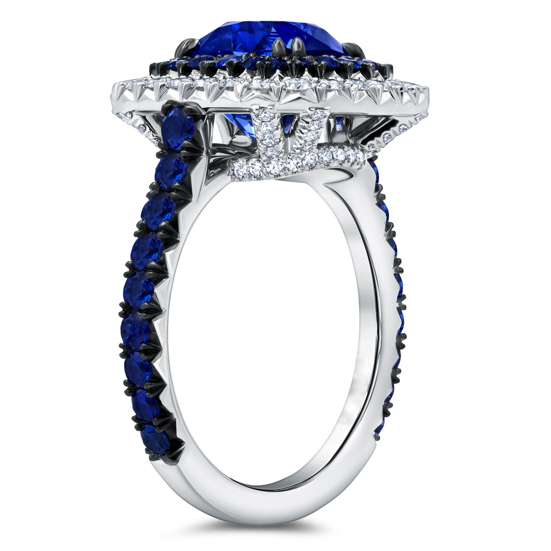 3.75ct Cushion Blue Sapphire & Diamond Ring in Platinum