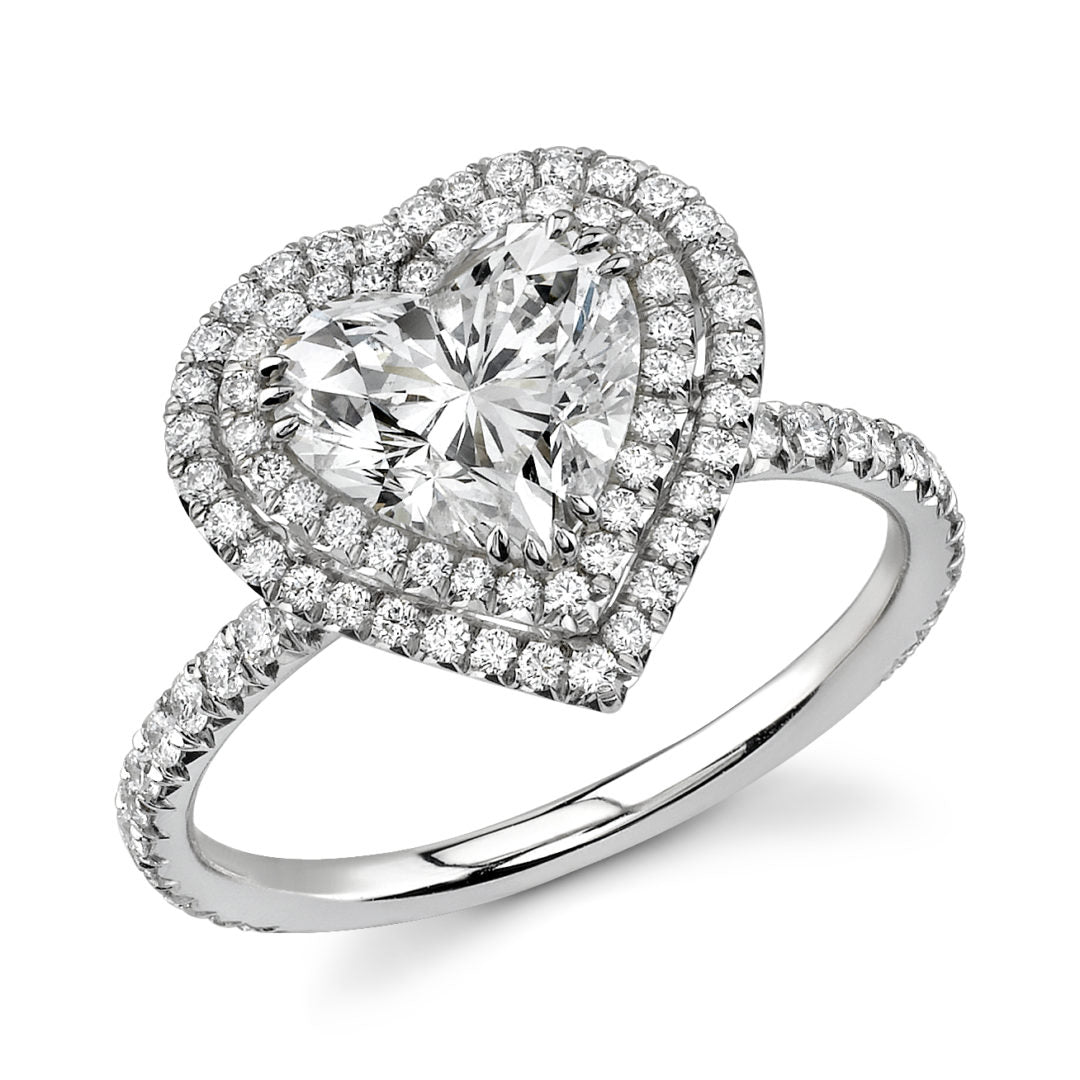 Double Halo Heart Shaped Diamond Ring