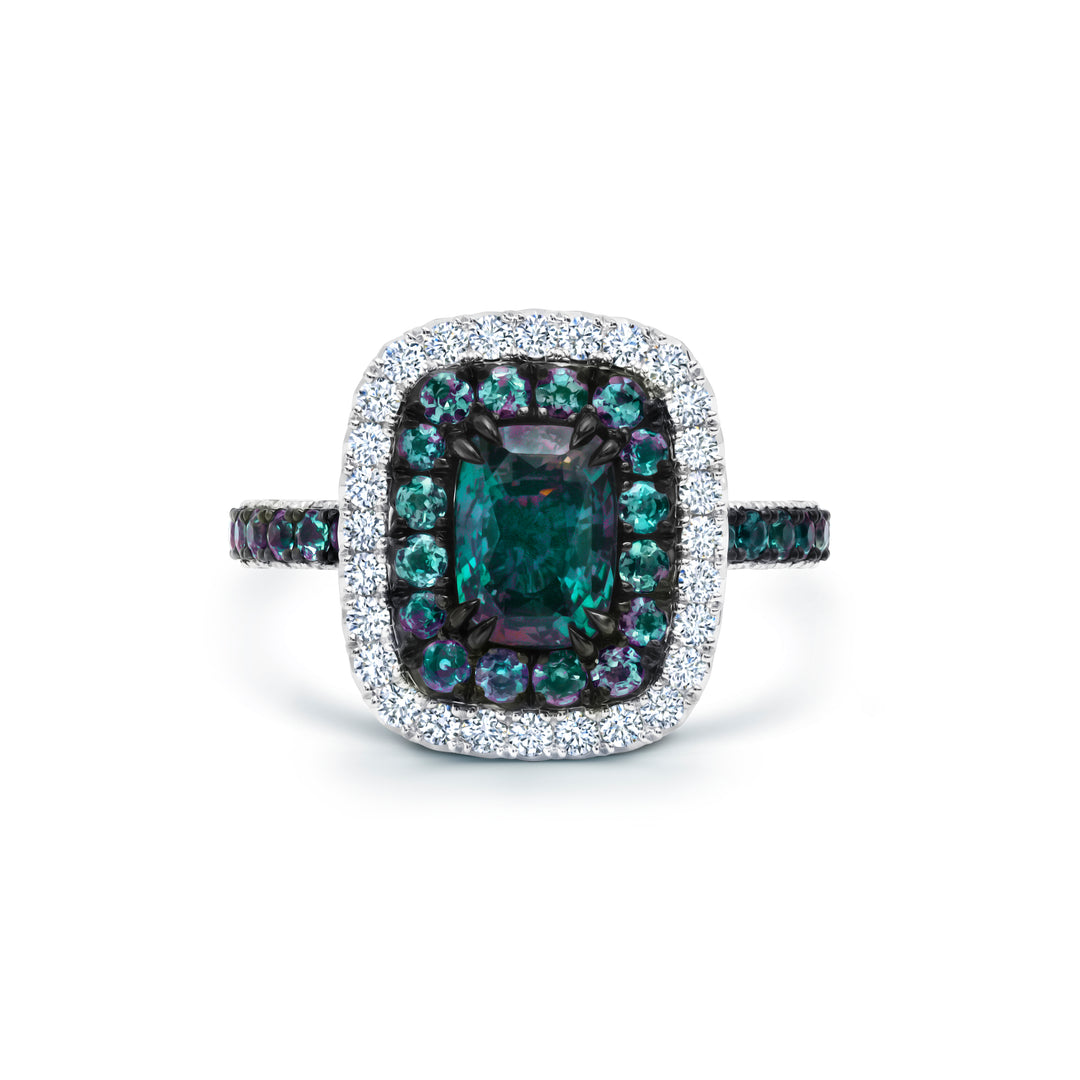 1.58ct Cushion Natural Alexandrite & Diamond Ring in Platinum