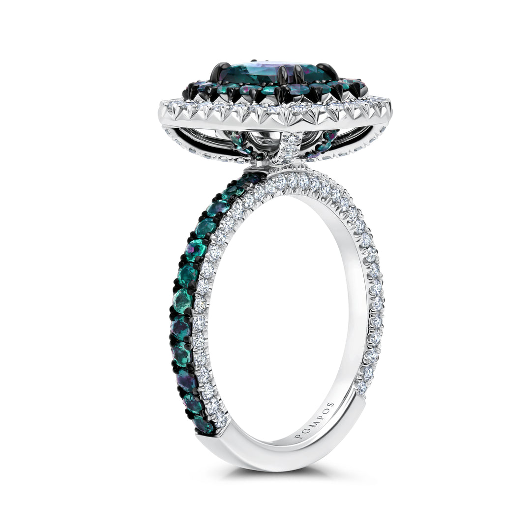 1.58ct Cushion Natural Alexandrite & Diamond Ring in Platinum