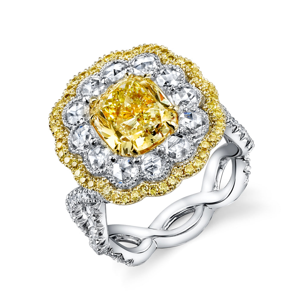 Rose Cut & Fancy Yellow Diamond Cocktail Ring