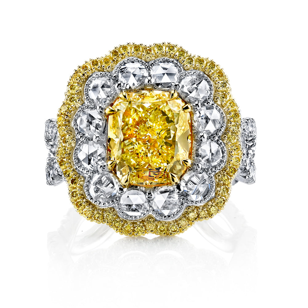 Rose Cut & Fancy Yellow Diamond Cocktail Ring