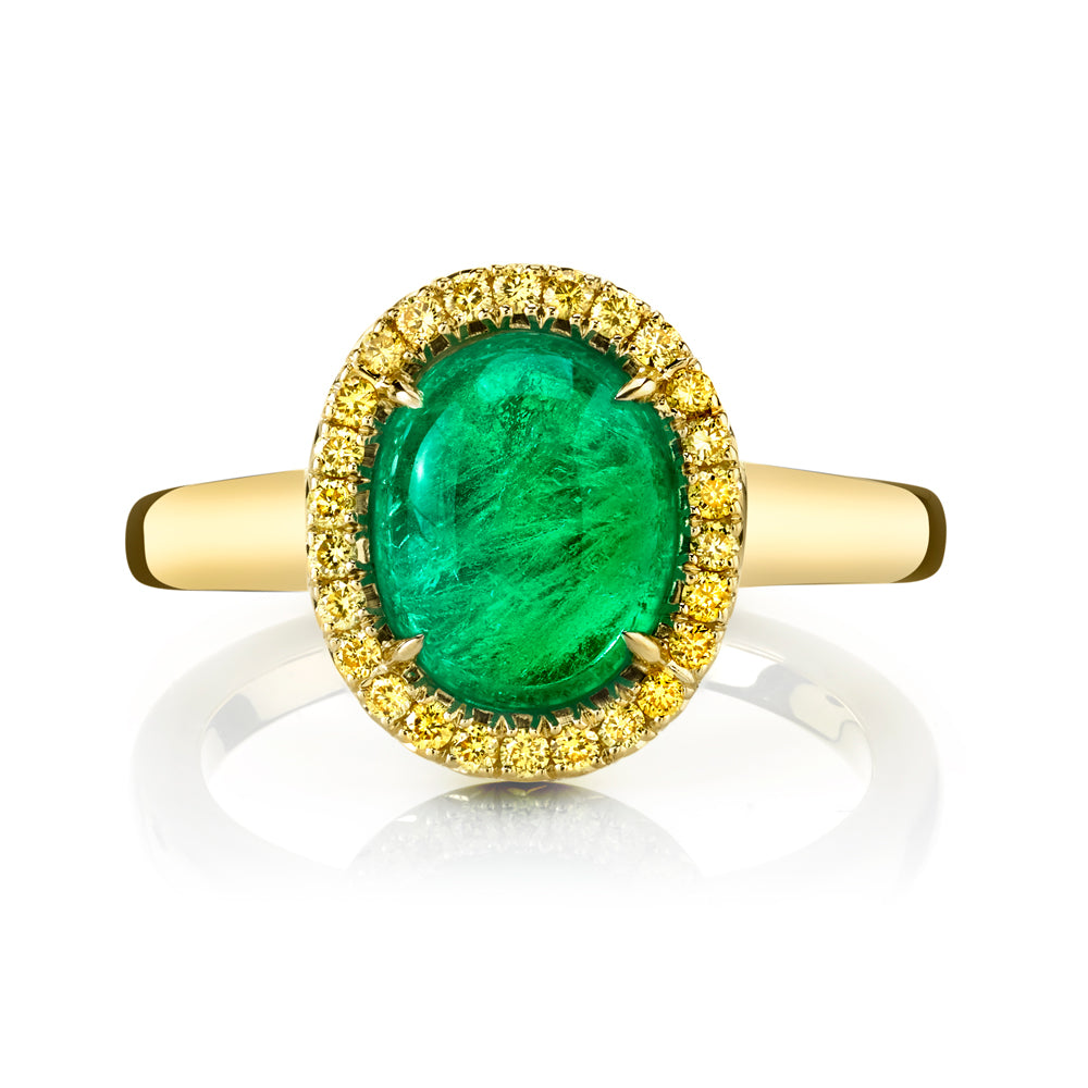 Emerald Cabochon & Fancy Yellow Diamond Ring