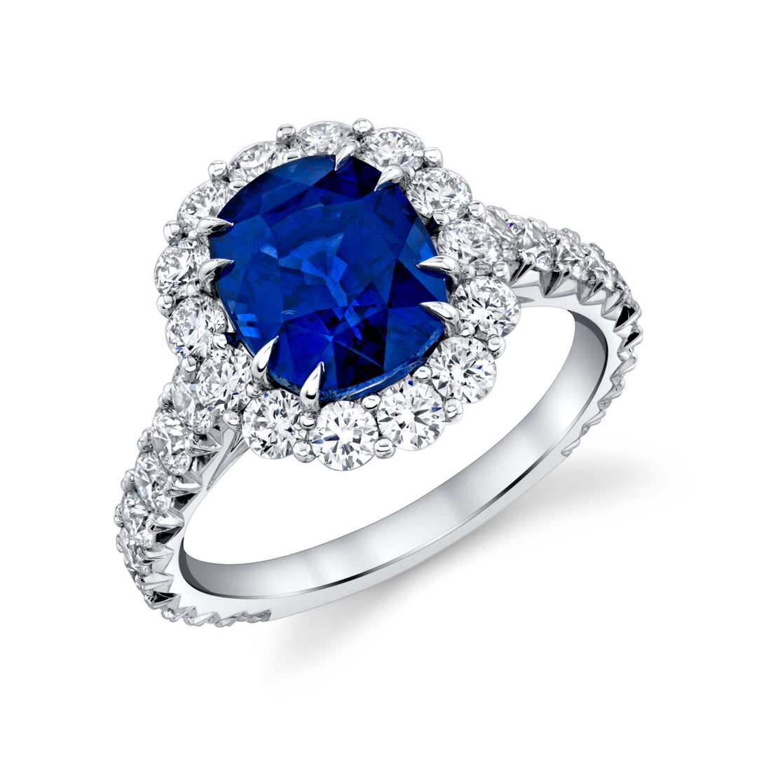 4.50ct Cushion Ceylon Sapphire & Diamond Ring