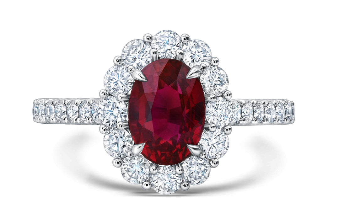 Oval Ruby & Diamond Cluster Ring in Platinum