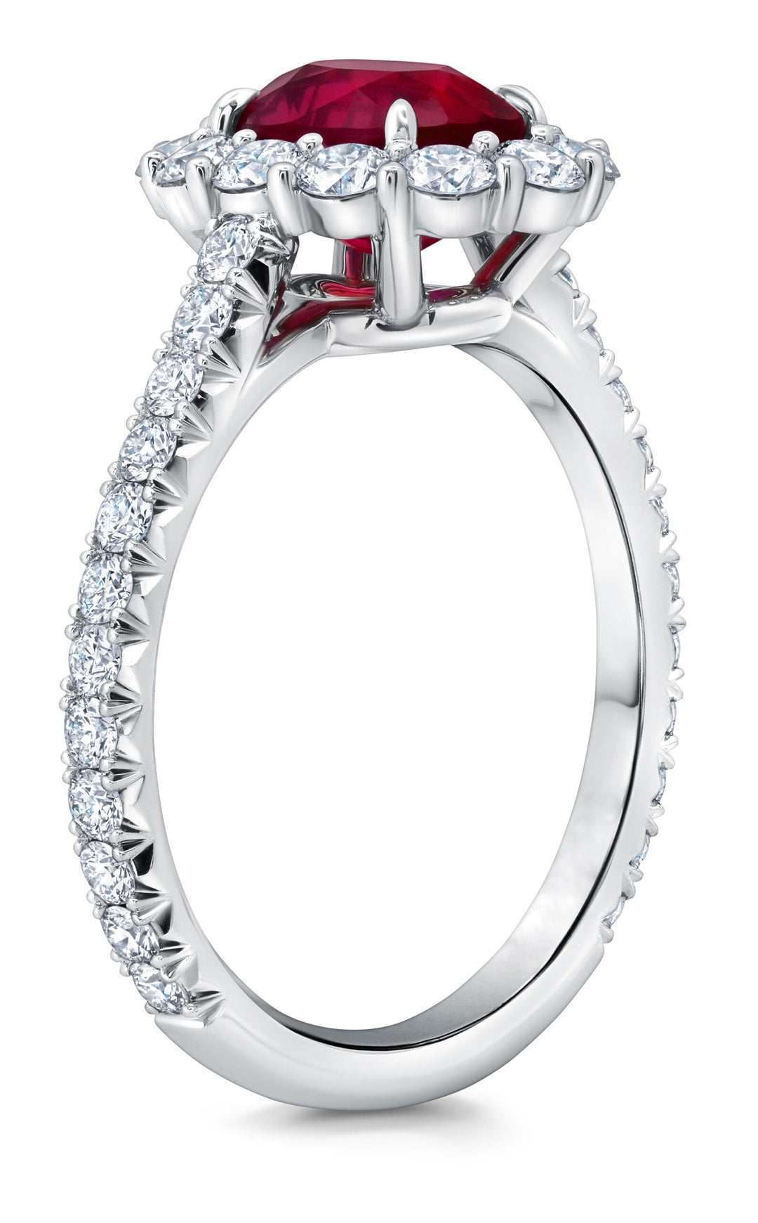 Oval Ruby & Diamond Cluster Ring in Platinum