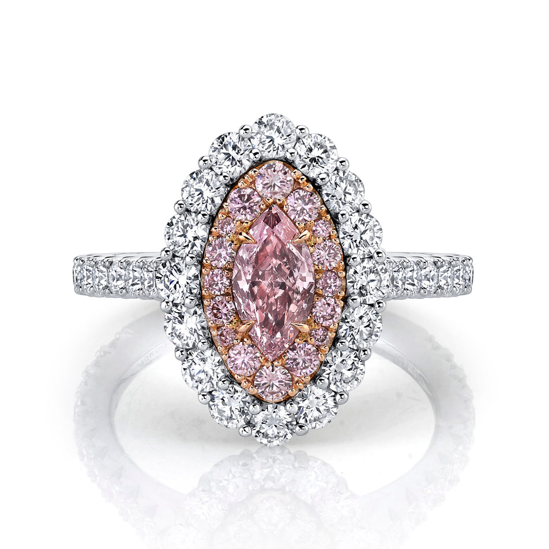 Marquise Fancy Pink Diamond Double Halo Ring