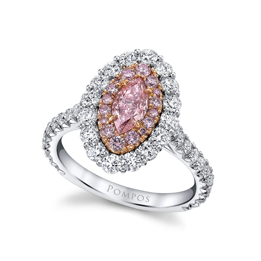 Marquise Fancy Pink Diamond Double Halo Ring