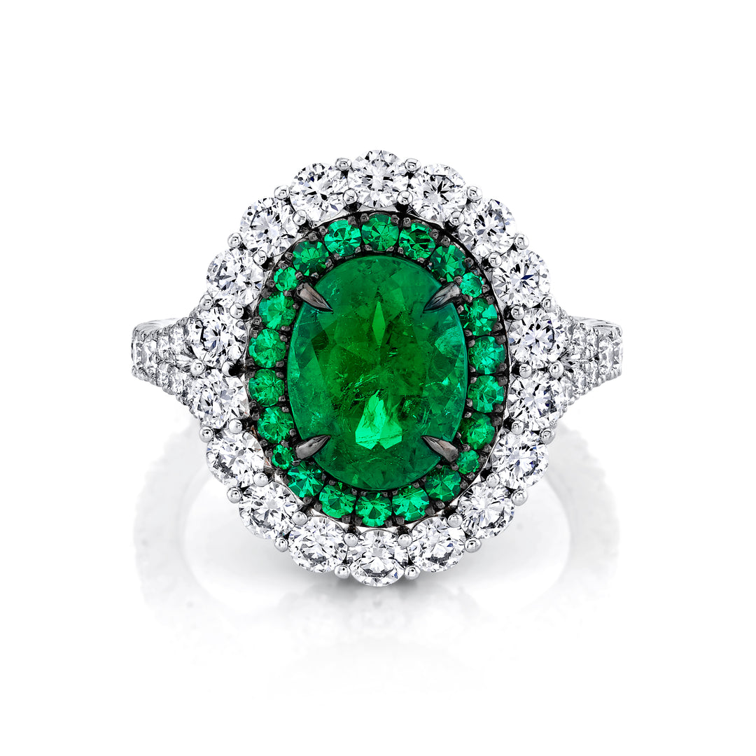 Oval Colombian Emerald & Diamond Ring