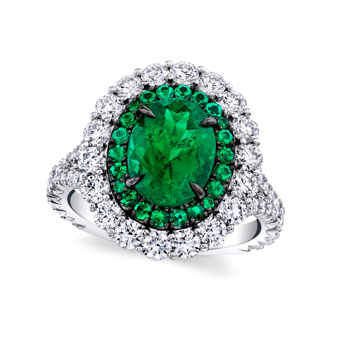 Oval Colombian Emerald & Diamond Ring