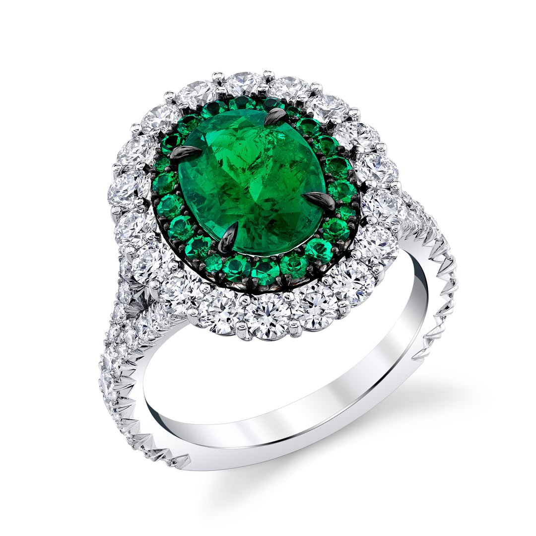 Oval Colombian Emerald & Diamond Ring