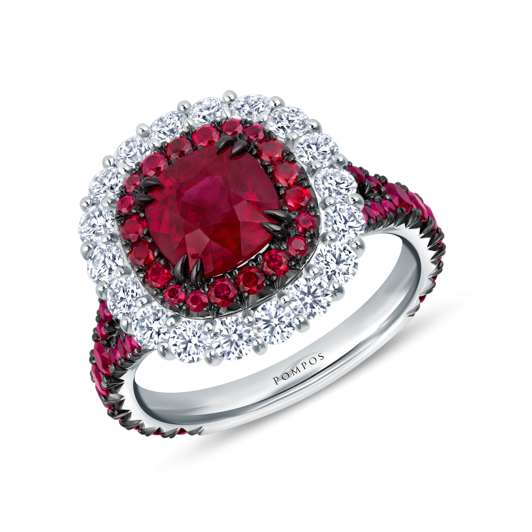 2.11ct Cushion Burmese "Pigeon's Blood" Ruby & Diamond Ring